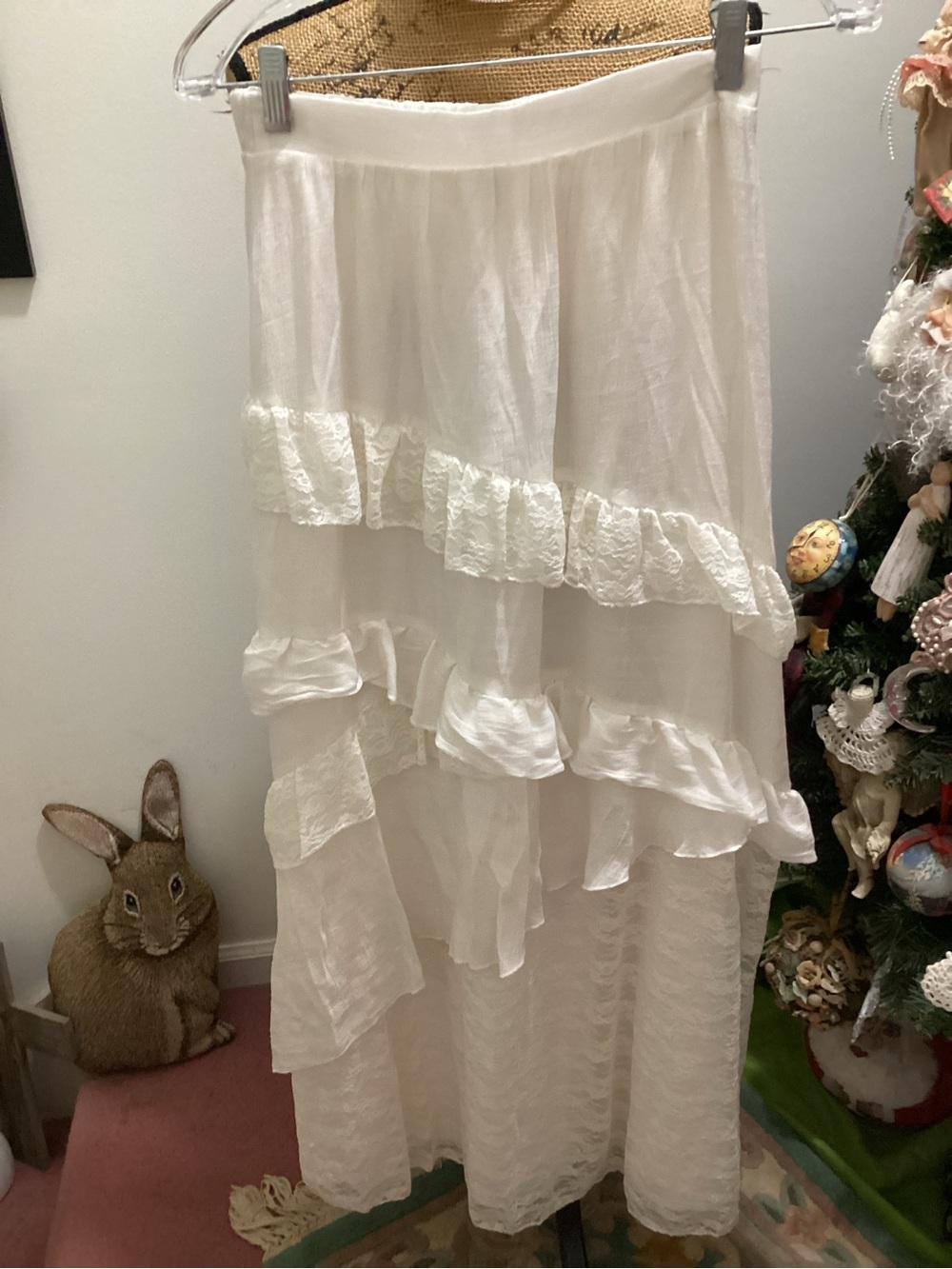 Bohemian White Tiered Ruffle Maxi Skirt